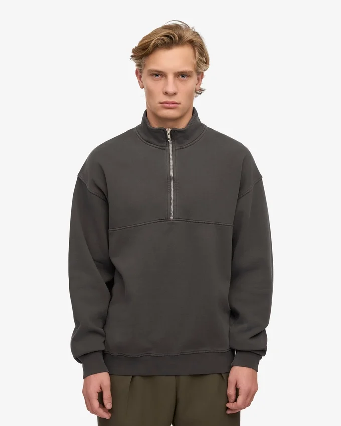 Pull col zippé en coton bio - Gris lave