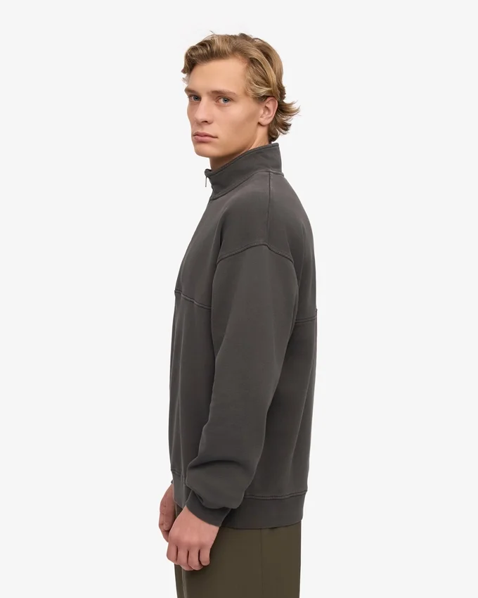 Pull col zippé en coton bio - Gris lave