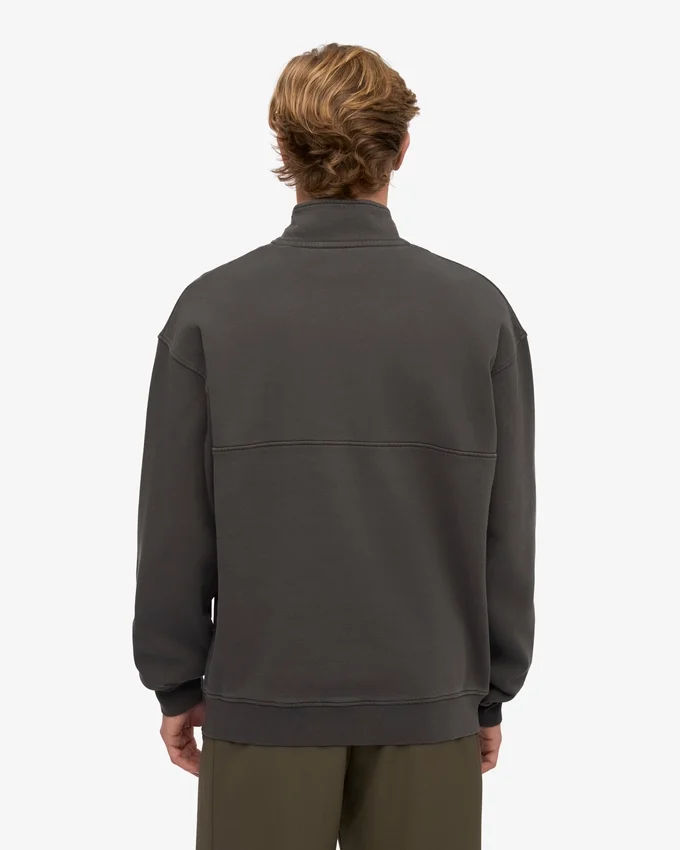 Pull col zippé en coton bio - Gris lave