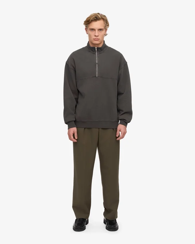 Pull col zippé en coton bio - Gris lave
