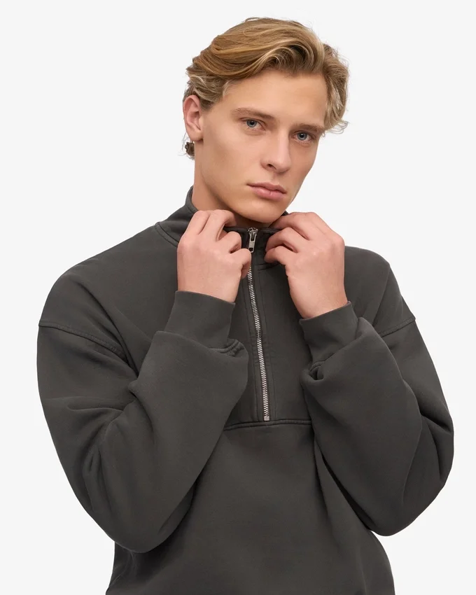 Pull col zippé en coton bio - Gris lave