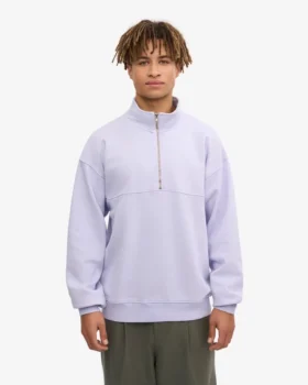 Pull col zippé en coton bio – Lavande pâle