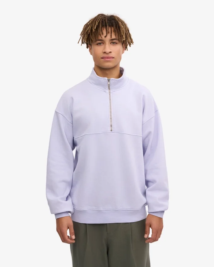 Pull col zippé en coton bio - Lavande pâle
