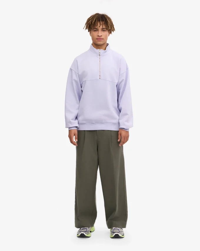 Pull col zippé en coton bio - Lavande pâle