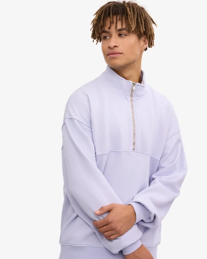 Pull col zippé en coton bio - Lavande pâle