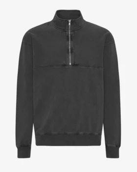 Pull col zippé en coton bio - Noir délavé