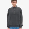 Pull col zippé en coton bio - Noir délavé