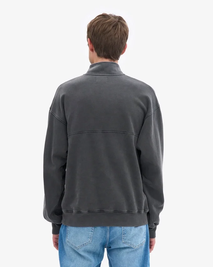 Pull col zippé en coton bio - Noir délavé