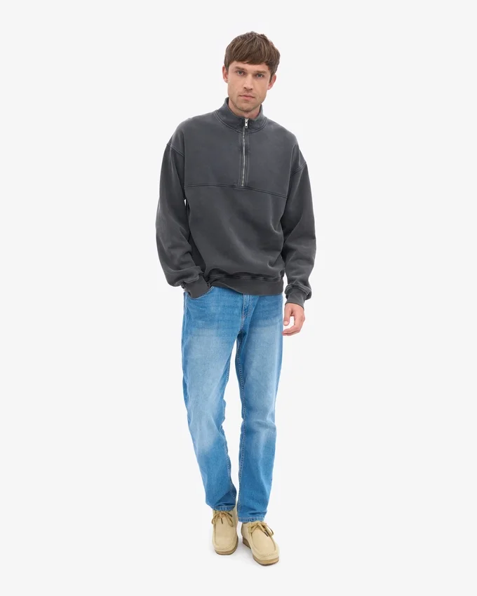 Pull col zippé en coton bio - Noir délavé