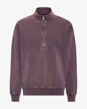 Pull col zippé en coton bio - Raisin délavé