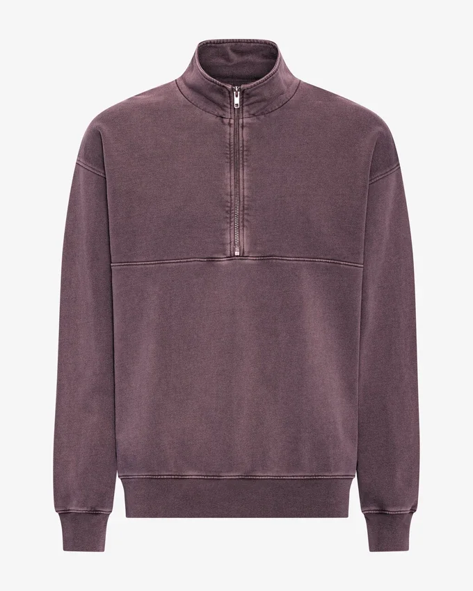Pull col zippé en coton bio - Raisin délavé