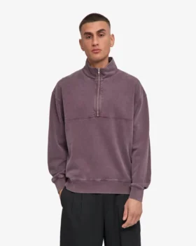 Pull col zippé en coton bio – Raisin délavé