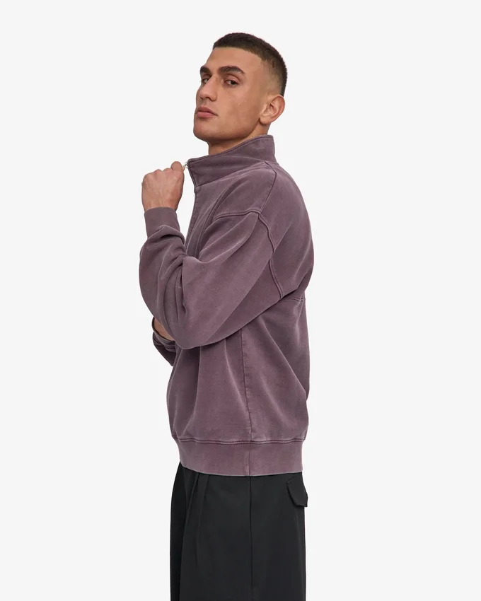 Pull col zippé en coton bio - Raisin délavé