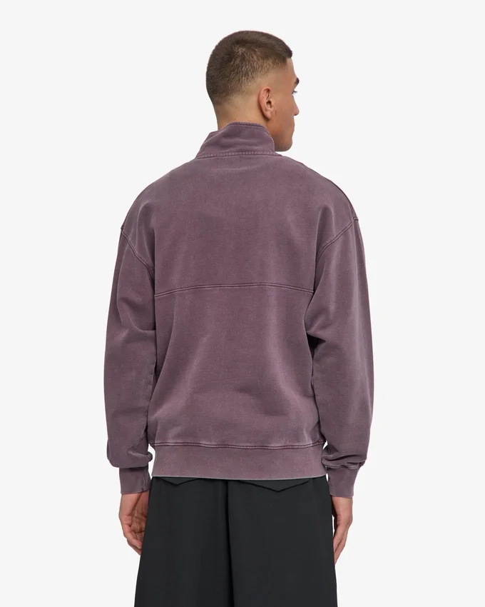 Pull col zippé en coton bio - Raisin délavé
