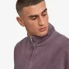 Pull col zippé en coton bio - Raisin délavé