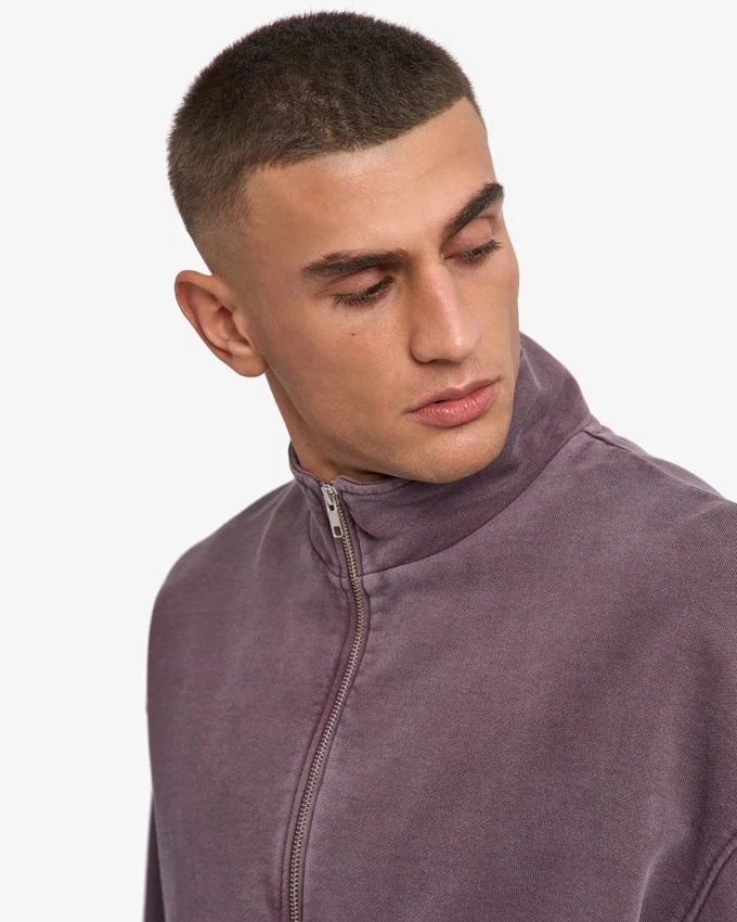 Pull col zippé en coton bio - Raisin délavé