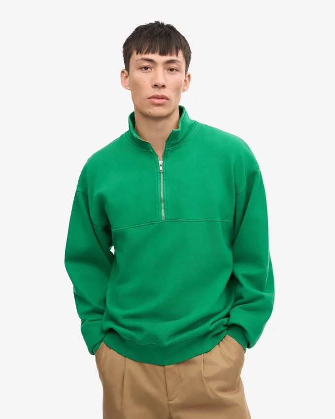 Pull col zippé en coton bio - Vert Kelly