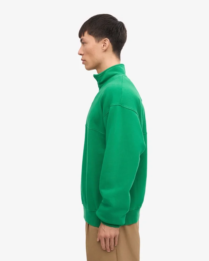 Pull col zippé en coton bio - Vert Kelly