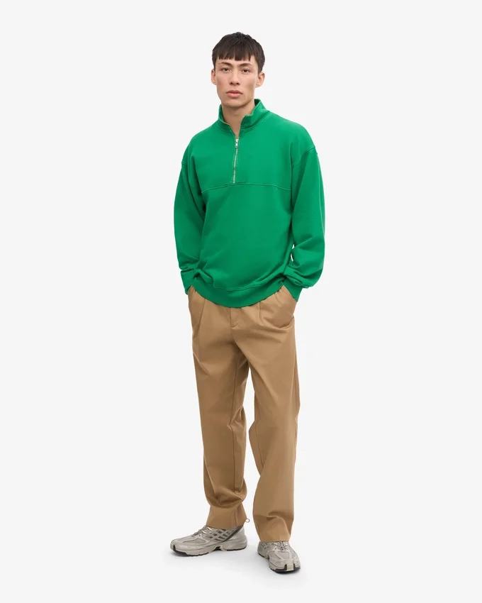 Pull col zippé en coton bio - Vert Kelly