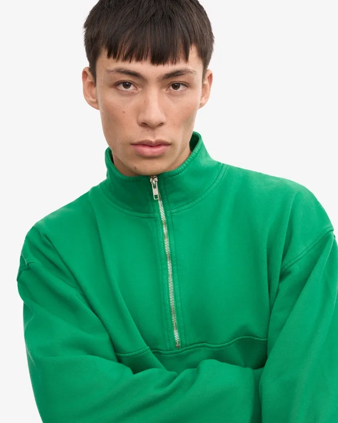 Pull col zippé en coton bio - Vert Kelly