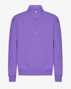 Pull col zippé en coton bio - Violet ultra