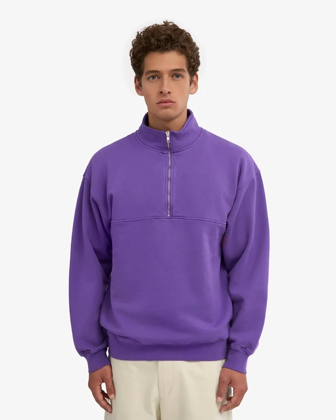 Pull col zippé en coton bio - Violet ultra