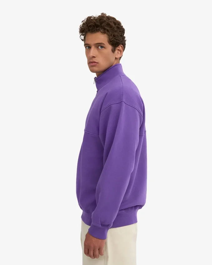 Pull col zippé en coton bio - Violet ultra