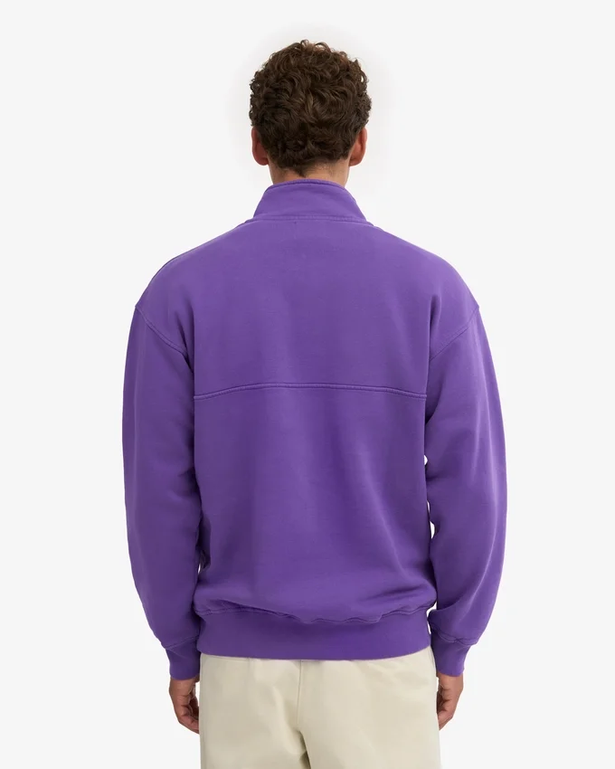 Pull col zippé en coton bio - Violet ultra