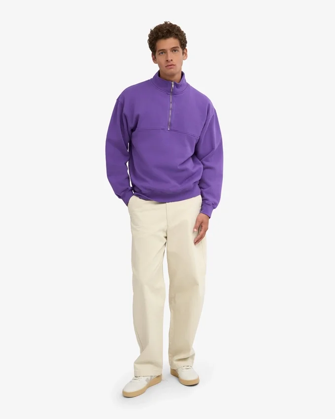 Pull col zippé en coton bio - Violet ultra