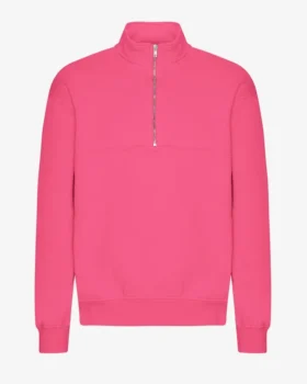 Pull col zippé en laine bio - Rose bubble-gum