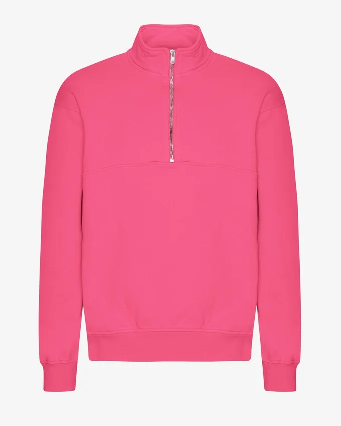 Pull col zippé en laine bio - Rose bubble-gum