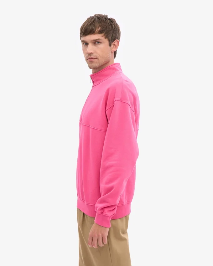 Pull col zippé en laine bio - Rose bubble-gum
