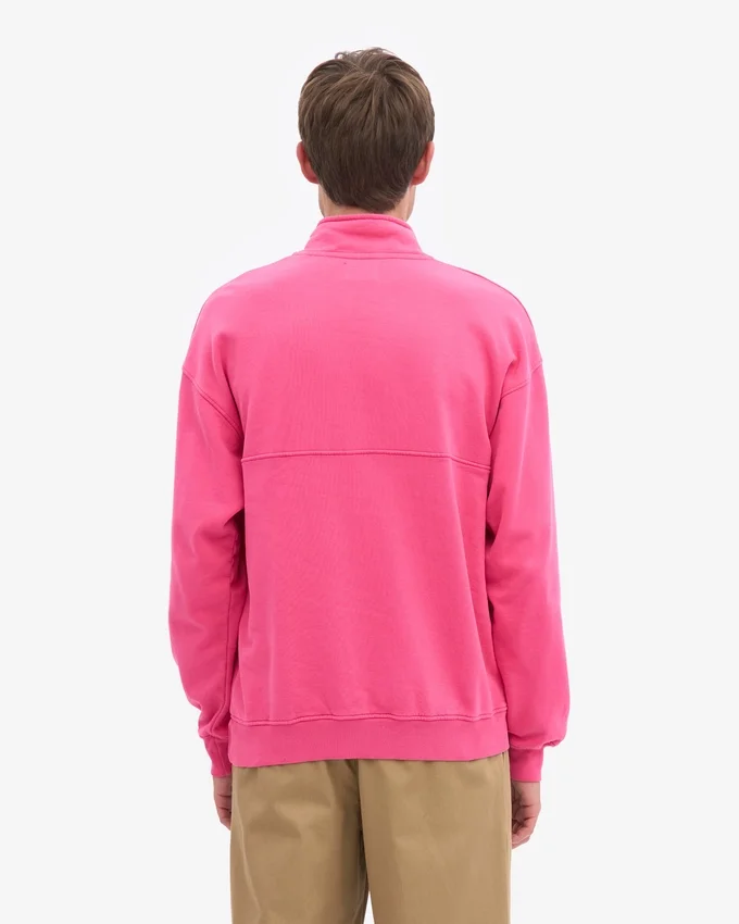 Pull col zippé en laine bio - Rose bubble-gum