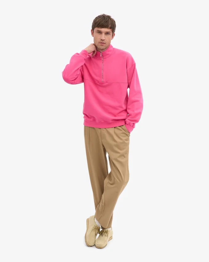 Pull col zippé en laine bio - Rose bubble-gum