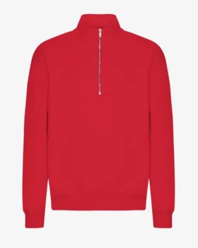 Pull col zippé en laine biologique - Rouge écarlate