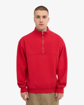 Pull col zippé en laine biologique – Rouge écarlate
