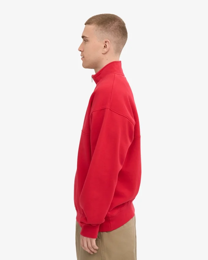 Pull col zippé en laine biologique - Rouge écarlate