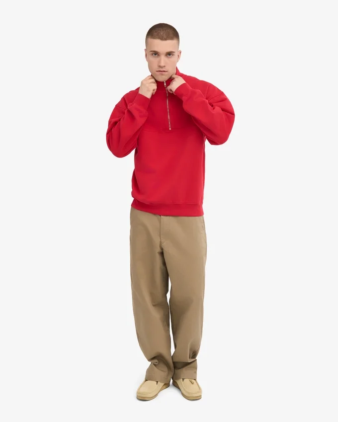 Pull col zippé en laine biologique - Rouge écarlate
