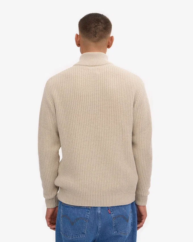 Pull col zippé en laine mérinos - Blanc ivoire