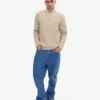 Pull col zippé en laine mérinos - Blanc ivoire