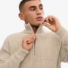 Pull col zippé en laine mérinos - Blanc ivoire