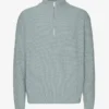 Pull col zippé en laine mérinos - Bleu acier