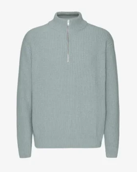 Pull col zippé en laine mérinos - Bleu acier