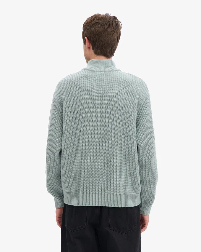 Pull col zippé en laine mérinos - Bleu acier