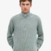 Pull col zippé en laine mérinos - Bleu acier