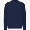 Pull col zippé en laine mérinos - Bleu marine
