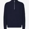 Pull col zippé en laine mérinos - Bleu marine