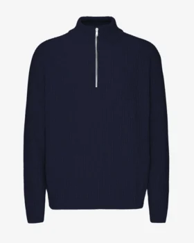 Pull col zippé en laine mérinos - Bleu marine