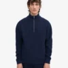 Pull col zippé en laine mérinos - Bleu marine