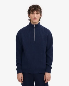 Pull col zippé en laine mérinos – Bleu marine